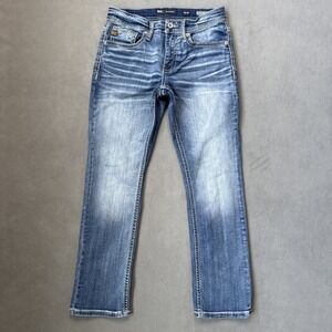 BKE Jeans Jake Straight Low Rise Whiskers‎ Stretch Denim Mens 30x30 Blue